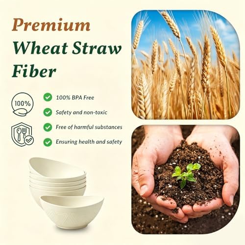 Homienly Unbreakable Cereal Bowls Wheat Straw Bowls Set 26 OZ Plastic Bowls Alternative for Kitchen 6 PCS Resuable Dessert Bowls for Party,New Home,Dorm Microwave & Dishwasher Safe-Beige