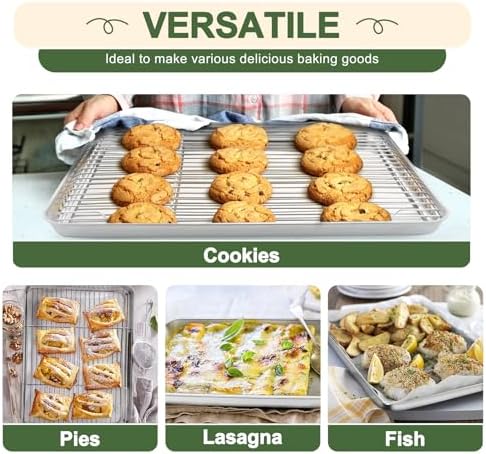 TeamFar Baking Sheet with Rack Set, 3 Pans + 3 Racks, 16/12.5/10.5 Inch