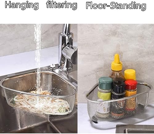 Kitchen Triangle Sink Strainer, Corner Sink Strainer, Multifunction Sink Drain Strainer Basket, Stainless Steel Food Catcher Strainer for Kitchen Waste, Vegetable, Fruits (Silver) (CF-001)