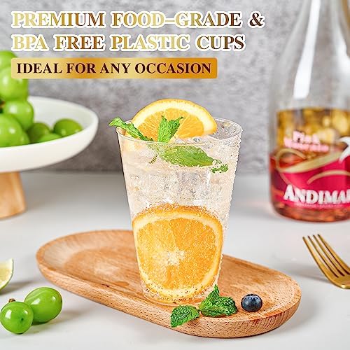 FOCUSLINE 100 Pack 14 oz Clear Plastic Cups, Disposable Drinking Cups