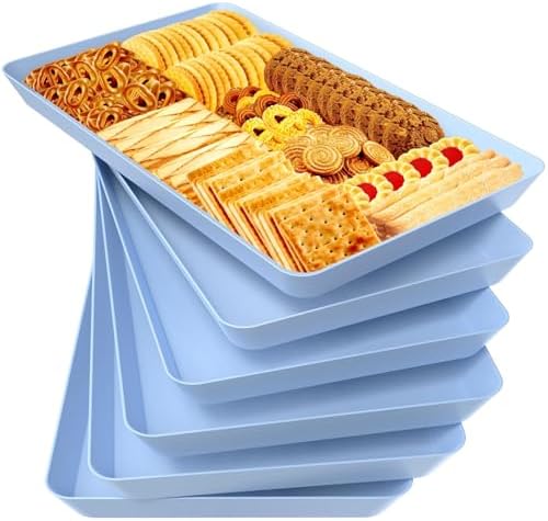 WOWBOX 6 pcs Serving Tray for Entertaining, Serving Platters for Snacks, Fruit, Cookies, Dessert, Reusable Plastic Trays for Serving Food and Pantry Organization in Kitchen & for Parties, (Blue)