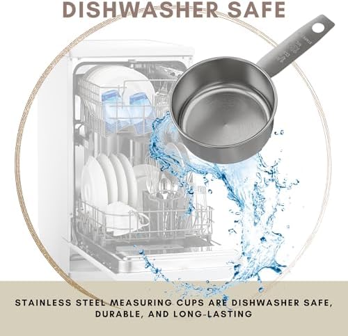 1/2 Cup Stainless Steel Measuring Cup | Sturdy Metal 125 ml | 125 cc | 4 oz | Single Cup for Wet and Dry Ingredients | Great for use as 1/2 Cup Dog Food Scoop - 1 PK