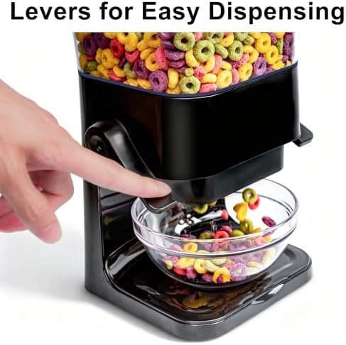 Cereal Dispenser Countertop with Lids, 5L Organization and Storage Containers for Kitchen and pantry, Rice Dispenser for food, Cereal, Beans, Nuts, Snack,Oatmeal, Dog Food, Bird Seed, Black, 3Pc