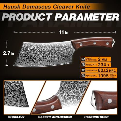 Huusk Japanese Meat Cleaver Knife 6.5", Butcher Knife for Meat Cutting