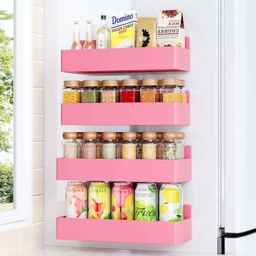 Mystozer Magnetic Spice Rack for Refrigerator Pink, 4 Pack