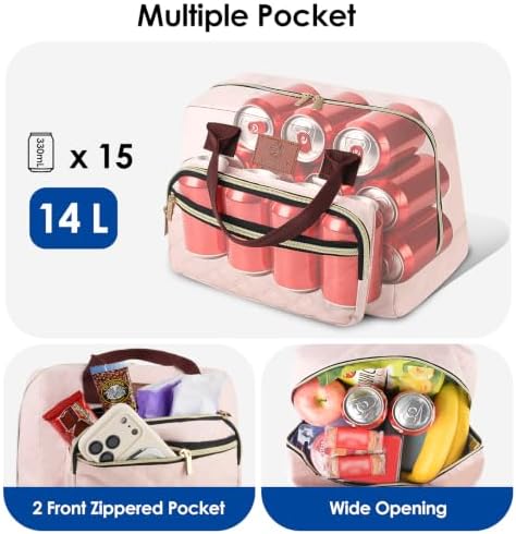 Genteen Insulated Lunch Box for Adult Women Office Work and Teen Girls School, Waterproof Leakproof Reusable Cooler Lunch Tote for Picnic Travel-Pink