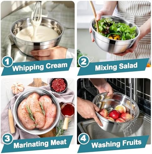 TeamFar Mixing Bowls, Stainless Steel Nesting Salad Bowls & Airtight Lids