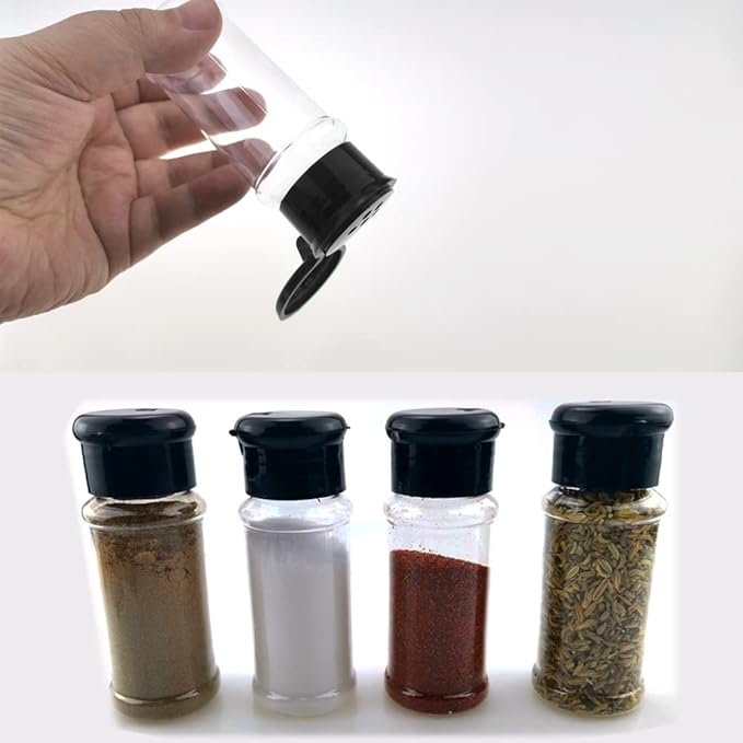 3 OZ Plastic Spice Jars Bottles with Black Sifter Caps Seasoning Jars Set Shaker Lids for Condiment Storing Spice