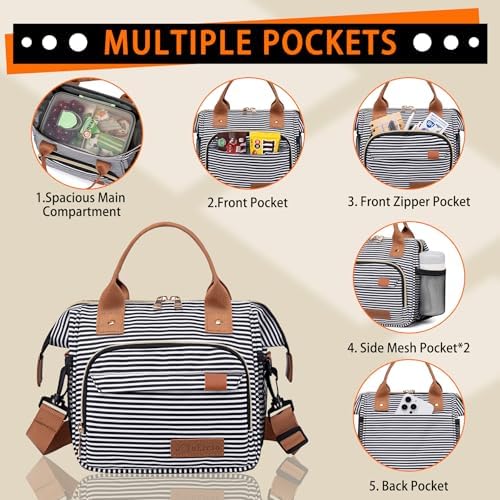TuErCao Small Lunch Bag Lightweight Mini Insulated Lunch Box for Women Work Portable Soft Cooler for Picnic Travel Road Trips, Loncheras para Mujer, Stripes