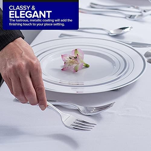 1800 Count Heavy Duty Silver Plastic Cutlery Set – 600 Forks, 600 Spoons, 600 Knives – Disposable Flatware for Parties, Weddings, Catering – Stock Your Home