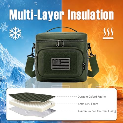 FlowFly Tactical Lunch Bag Large Insulated Lunch Box Cooler Tote for Men, Women with MOLLE/PALS Webbing (Army#Green, Medium)