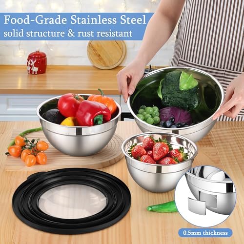 LIANYU Mixing Bowls Sets of 3, Stainless Steel Metal Bowl for Kitchen