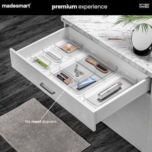madesmart Clear 4 Compartment Drawer Organizer, Grey