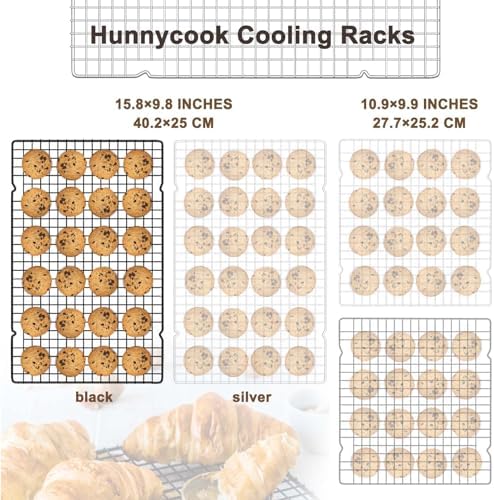 Hunnycook 15.8”×9.8” Cooling Rack, 3P Stainless Steel Baking Rack, Oven Safe Cooling Racks for Cooking and Baking, Black Roasting Rack & Wire Rack & Cookie Cooling Rack for Roasting, Grilling, Drying