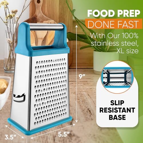 Spring Chef Stainless Steel XL Cheese Grater for Kitchen, Teal