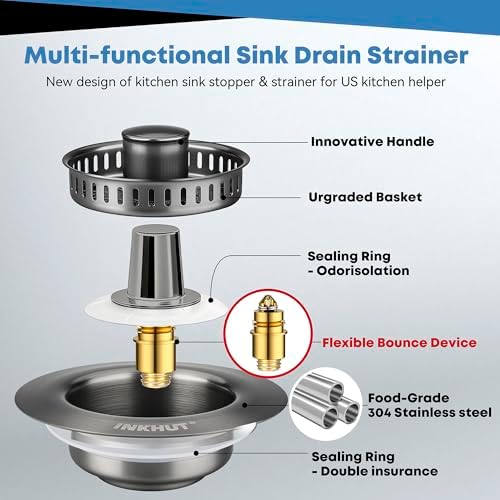 Upgraded 3 in 1 Kitchen Sink Drain Strainer (Dark Grey)
