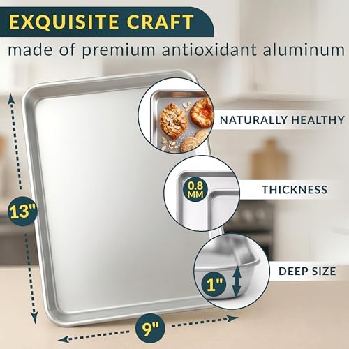 Aluminum Cookie Sheets for Baking Set of 2, 13x9" Quarter Sheet Pans