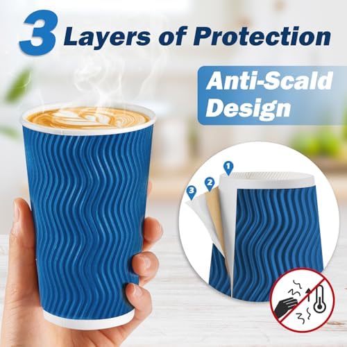 SIUQ 90 Pack 16 oz Disposable Coffee Cups with Lids and Straws - Navy