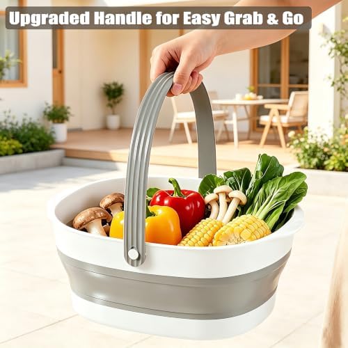 Extra Large Collapsible Wash Basin and Collapsible Colander Set, Outdoor Foldable Strainer, Camping Sink, Dish Basin, Portable Fruit Vegetable Straining Basket for Kitchen, Garden, Camping, RV