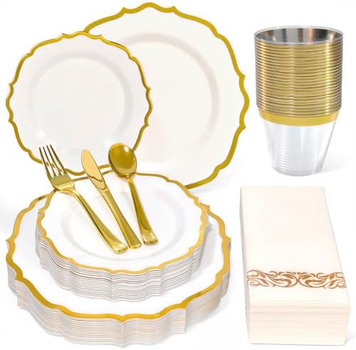Glowserve 175 Piece Disposable Plastic Plates Dinnerware Set for 25 Guests