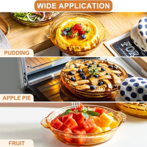 Glass Pie Pan for Baking, Round Glass Baking Dish (Amber 3PCS)
