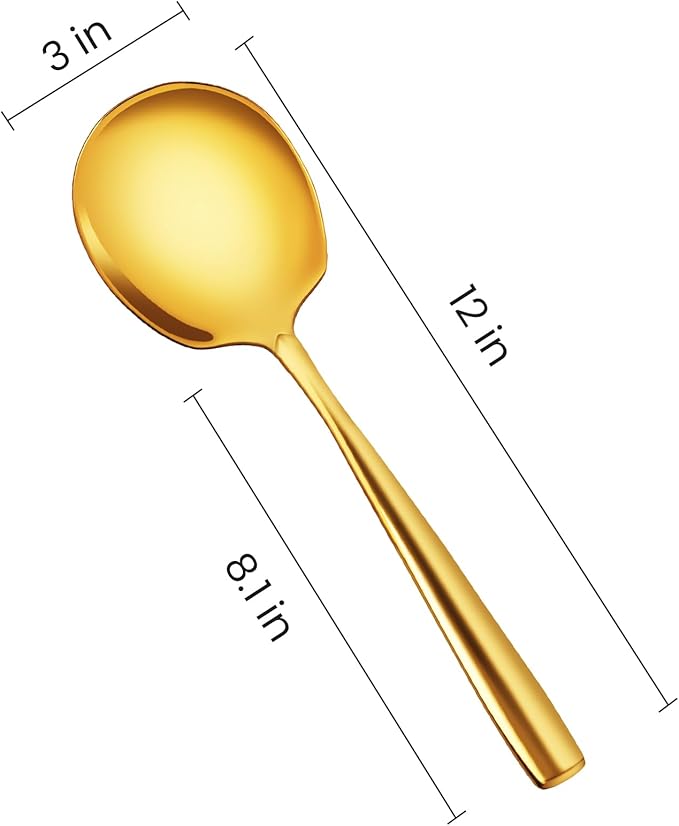 Gold Serving Spoons, Extra Large Serving Spoons Set- 12-Inch Stainless Steel Serving Utensils for Buffet for Buffet, Parties, Catering, Banquet - Dishwasher Safe (2-Pack, Gold)