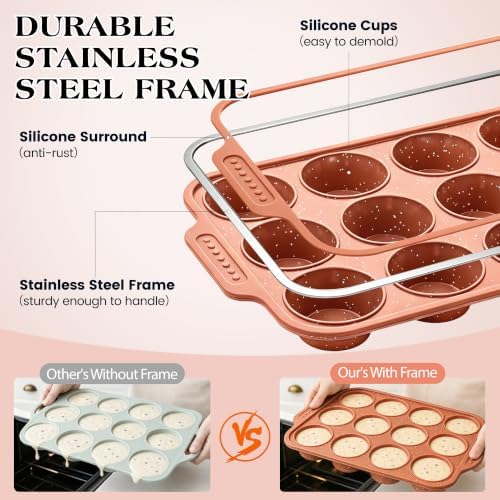 Silicone Muffin Pans for Baking with Metal Reinforced Frame