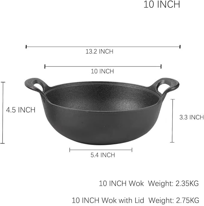 10 inch Cast Iron Wok with Lid and Handles, Grilling Pan, Use in the Oven, on the Stove, or on the Grill (Wok with Lid 10 inch)