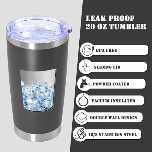 20 oz Tumbler Insulated Tumblers Stainless Steel Coffee Mug,Grey 1PCS