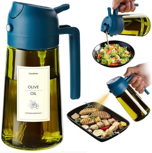 TrendPlain - Original 16oz/470ml Olive Oil Dispenser Bottle for Kitchen Gadgets and Air Fryer Accessories - Olive Oil Sprayer for Cooking w/Stickers - Navy