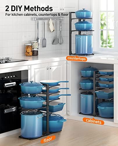 ORDORA Pots and Pans Organizer Under Cabinet 20.8", 8-Tier Adjustable Black