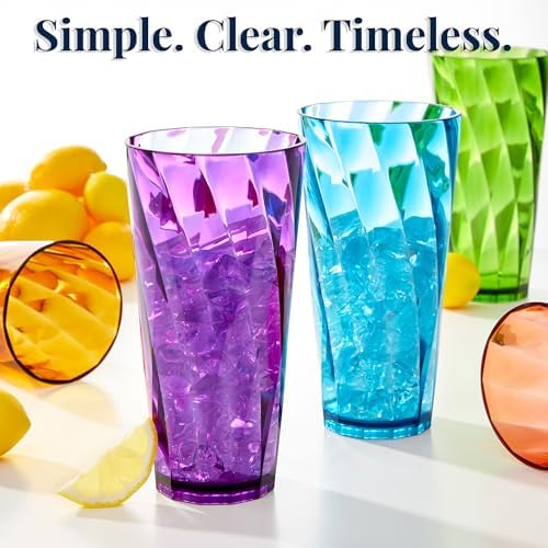 US Acrylic Optix Plastic Reusable Drinking Glasses (Set of 8) 26oz Iced-Tea Cups in Jewel Tone Colors | BPA-Free Tumblers, Made in USA | Top-Rack Dishwasher Safe (Pack of 2)