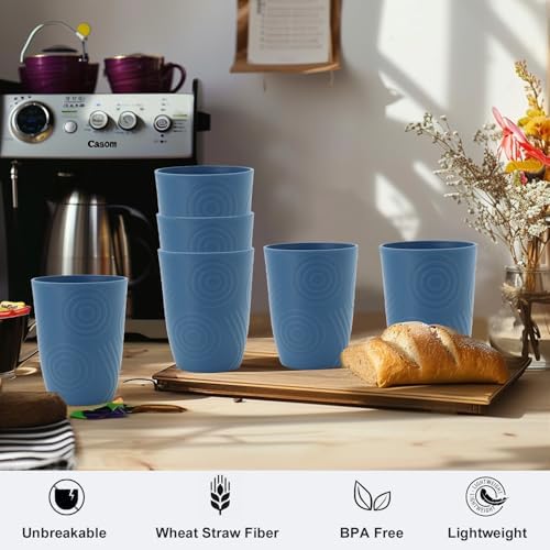 Kids Cups Set of 6, Plastic Drinking Glasses 12 OZ - Blue