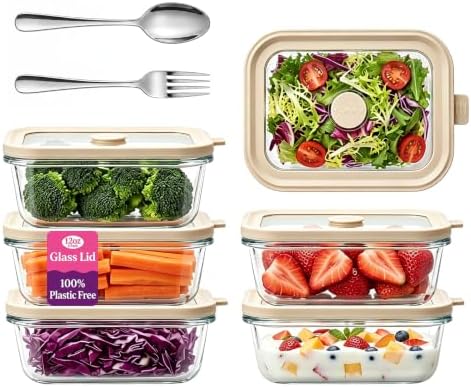 12 oz Small Glass Food Storage Containers with Glass Lids, 6 Pack