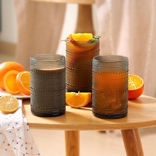 Moretoes 12 Pack 12 Oz Gray Hobnail Drinking Glasses Set Water Glass Cups