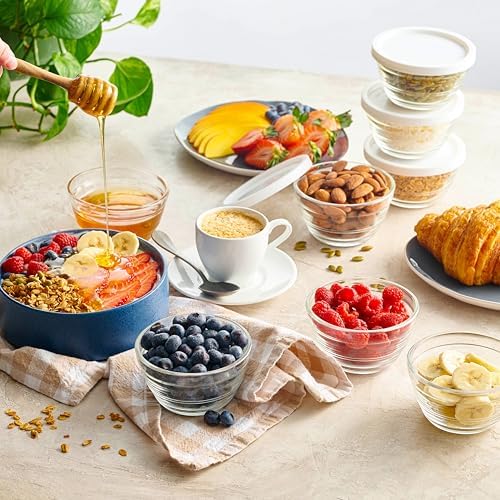 Le’raze 16pc Set of Small Glass Prep Bowls with Airtight Lids, Custard Cups