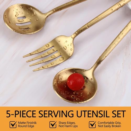 Gold Serving Utensils Set,5pc Stainless Steel Serving Spoons