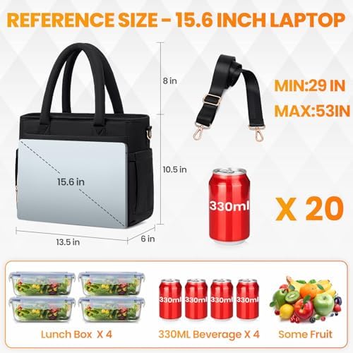 Artelaris Lunch Bag Women, Adult Insulated Lunch Box, Leakproof Lunch Cooler Bag, Reusable Large Lunch Cooler for Work, Picnic, Travel (Black)