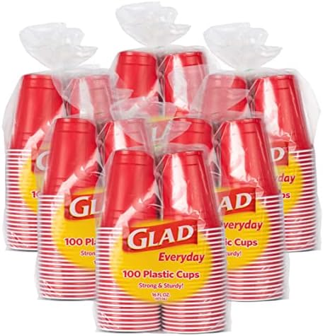 Glad Everyday Disposable Plastic Party Cups, Red, 16 Oz, 100 Count, 6-Pack