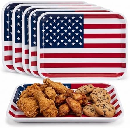 Vesici 6 Pack 4th of July Serving Trays 13x10 Inch American Flag Melamine Platter 250th Anniversary Patriotic Party Supplies Rectangular Food Platters for American Memorial Day Outdoor Picnic