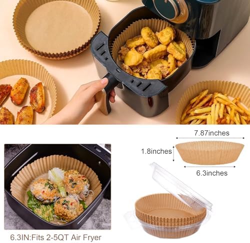Air Fryer Liners Disposable, 100PCS Non-stick Disposable Airfryer Liners, 8 Inch Unbleached Parchment Paper, Round Airfryer Paper Liners for 5-8QT Air Fryer, Baking, Roasting Microwave