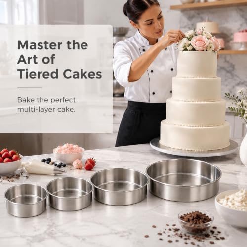 Leonyo 4-6-8-9 In Cake Pans Set of 4, Round Cake Tins for Baking, 2" Deep