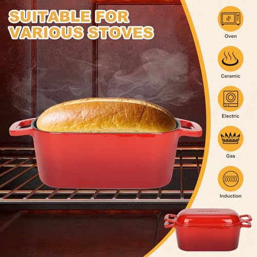 3.6QT Oval Enameled Cast Iron Dutch Oven, Sourdough Bread Baking Pan with Lid