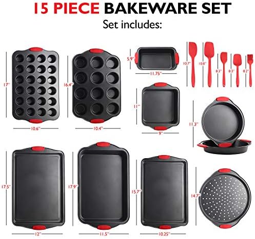 Eatex Nonstick Baking Sheet Set, 39-Piece Baking Pans Set with Silicone Handles, Carbon Steel Cookie Sheets for Baking, Commercial Grade Quality Bakeware Sets Includes Kitchen Utensils Set and More