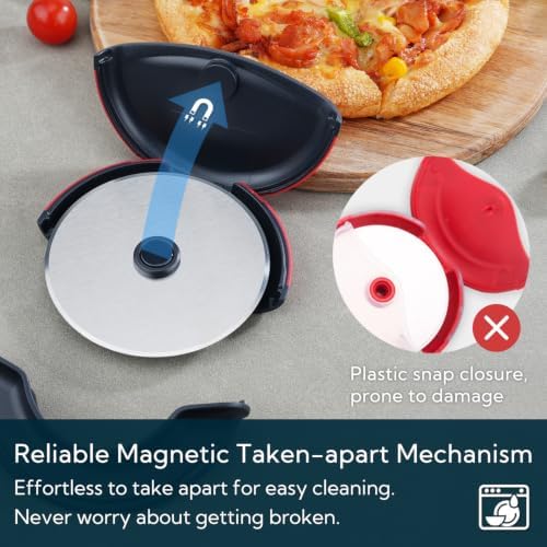 KITCHENDAO Pizza Cutter Wheel with Cover, Detachable, 4 Inch Blade, Red