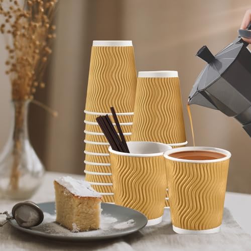 SIUQ 90 Pack 8 oz Disposable Coffee Cups with Lids and Straws - Champagne