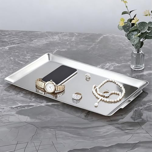 15.8" x 9.5" Large Serving Platters Set of 2, Stainless Steel Heavy-Duty Large Serving Trays, Silver Rectangular Plates for Food, Fruit, Party, Wedding, Christmas, Chip and Scratch Resistant
