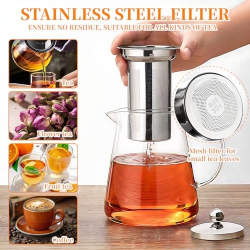 Glass Teapot with Stainless Steel Infuser, Borosilicate Tea Kettle, Clear Tea Maker for Loose Leaf Tea (550ML)