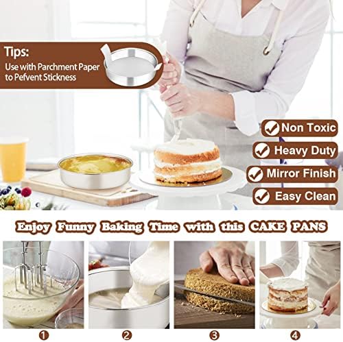 P&P CHEF 6 Inch Round Cake Pan Set of 3, Stainless Steel Baking Cake Pans