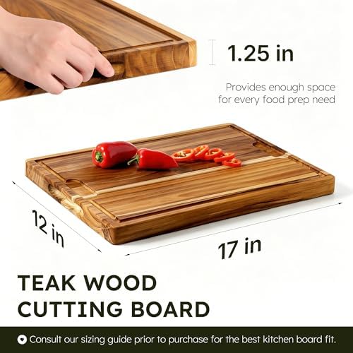17 x 12 in Teak Cutting Board, Butcher Block with Juice Groove